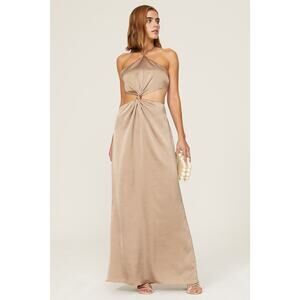 Fame & Partners Demeter Champagne Halter Cut Out Satin Formal Gown Size 4